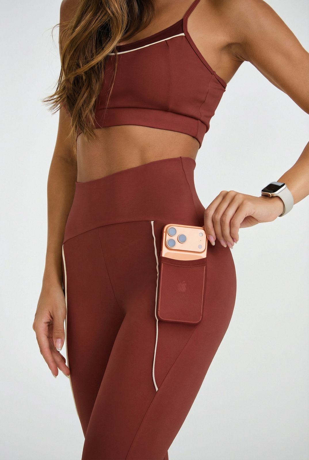 Conjunto Top + Legging Cajubrasil Marsala Pocket