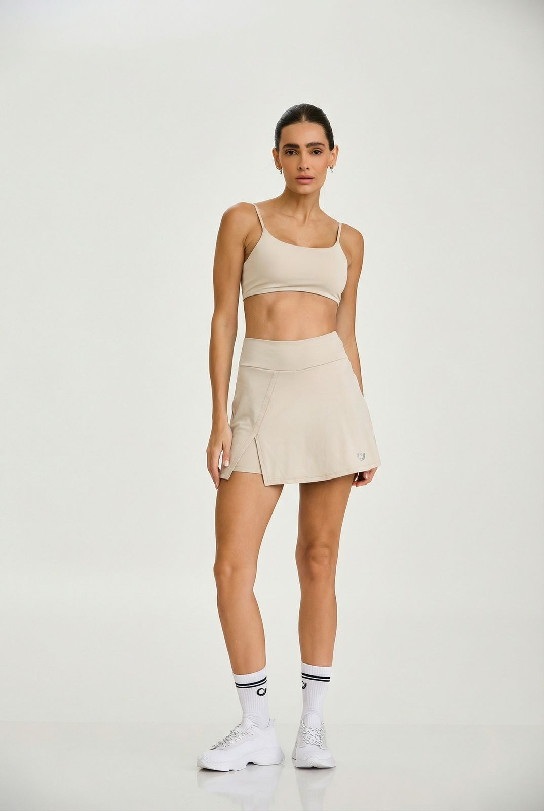 Conjunto Top + Saia-Shorts Cajubrasil Bege Clean