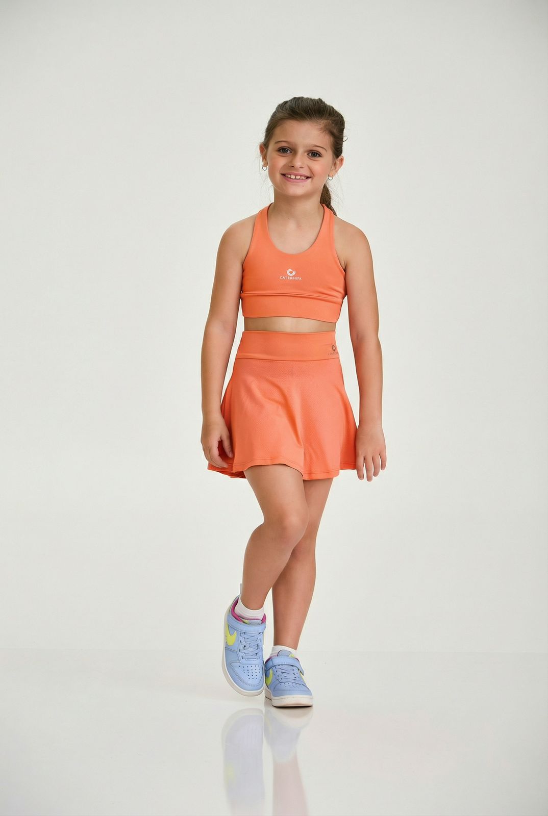Conjunto Top + Saia-Short Cajubrasil Kids Coral