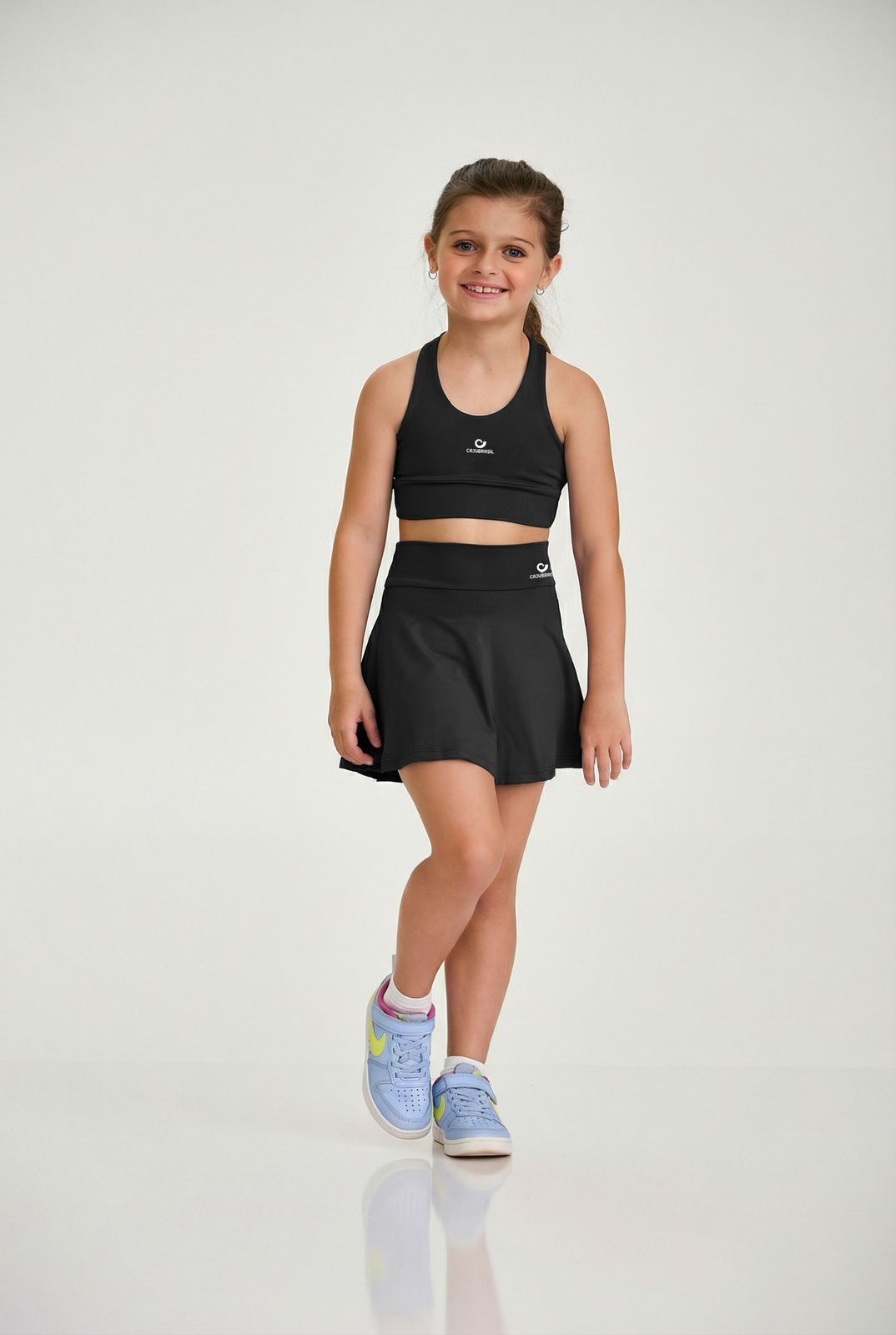 Conjunto Top + Saia-Short Cajubrasil Kids Preto