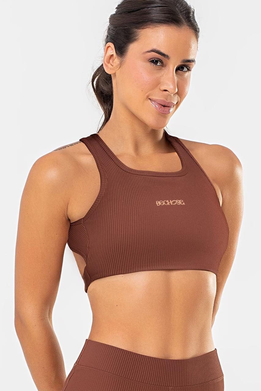 Conjunto Top + Bermuda Bechose Ribbed Chocolate