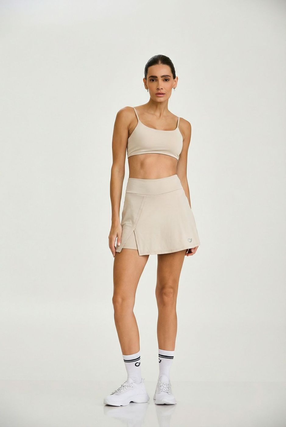 Conjunto Top + Saia-Shorts Cajubrasil Bege Clean