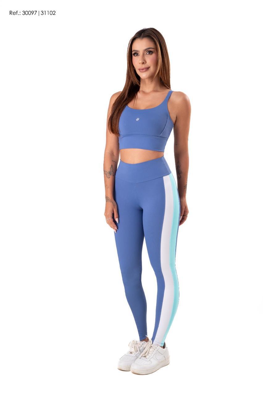 Conjunto Top + Legging Duzani Azul Listra