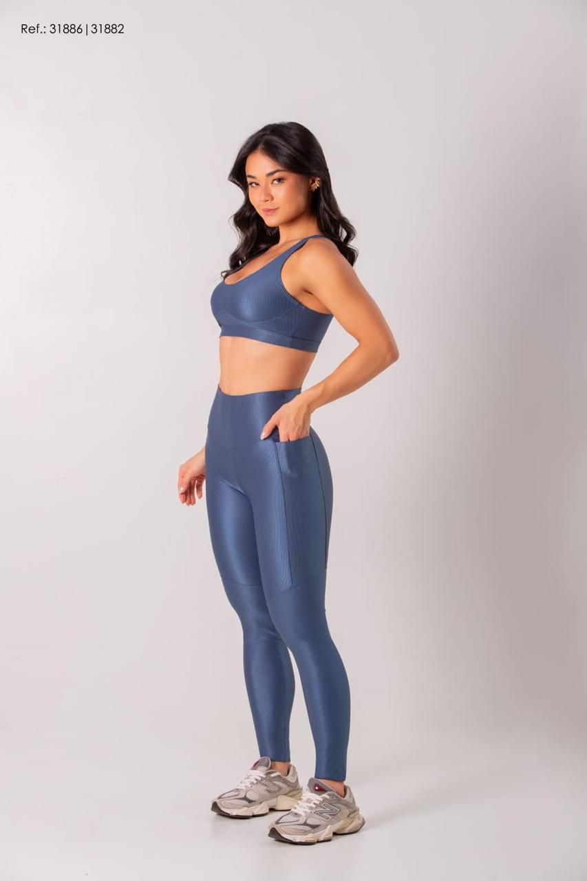 Conjunto Top + Legging Duzani Azul Jeans