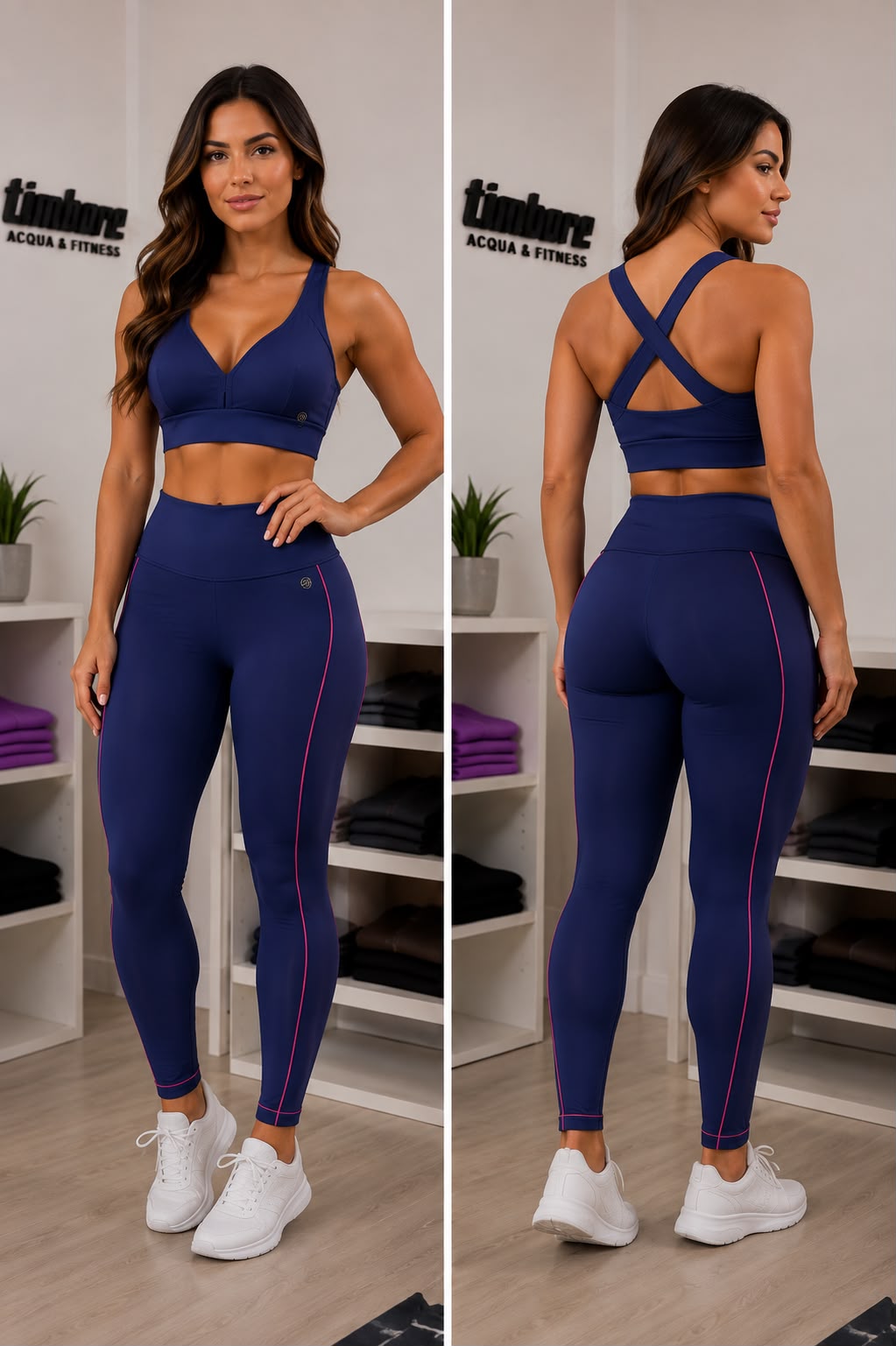 Conjunto Top + Legging Timboré Marinho/Pink