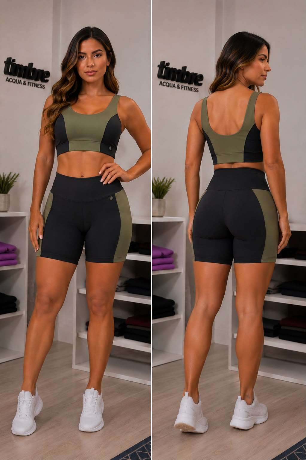 Conjunto Top + Short Timboré Preto/Verde Militar